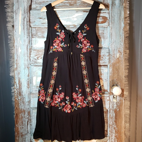 Xhilaration Floral Enbroidered Black Sundress S - Picture 1 of 9